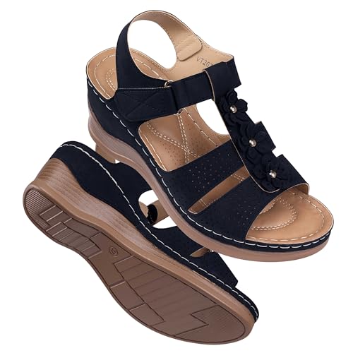 TEMOFON Womens Sandals Wedge Platform: Summer Ankle Strap Open Toe Wedge - Dressy Sandals Women - Comfortable Walking Low Sandal