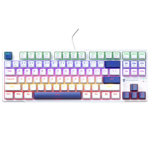 Machenike K500B 75% Mechanical Keyboard, 87 Keys TKL Compact Gaming Wired Keyboard, Hot Swappable Linear Red Switch, Rainbow LED Backlit, Double-Shot PBT Keycaps, White/Blue
