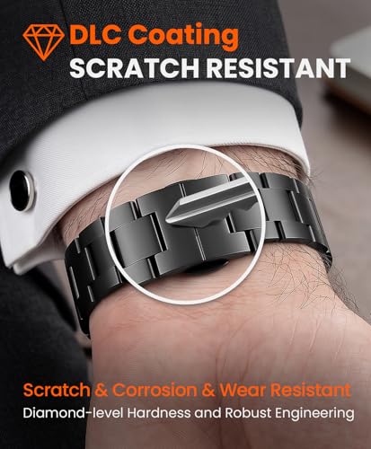 Image of Grade 5 Titanium Watch Band for Apple Watch Ultra 3 /2 /1 49mm & Series 11 /10 46mm, No-Tool Adjustable with Small Links, DLC Anti-Scratch Butterfly Clasp Metal Bands for Men,CRNS03-PRO