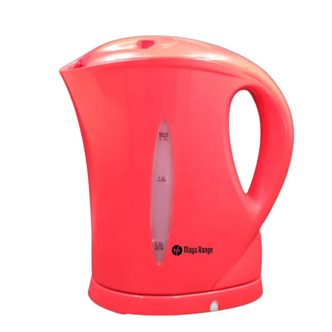 Maya Range Cordless Electric Kettle 1.7 Litre 2200W Plastic BPA Free Boil Dry Protection & Auto Shut Off With Safety Locking Lid, Wide Easy Fill Opening, Power Indicator Light (Red)