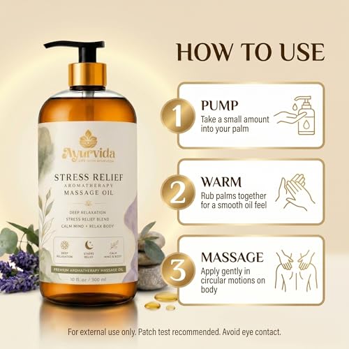 Image of Stress Relief Aromatherapy Massage Oil - Relaxing Spa Massage Oil for Better Sleep, Full Body Relaxation & Calming Skin Nourishment | 300ml