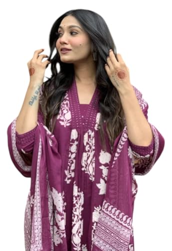 Ensemble kurta violet en rayonne viscose avec pantalon et dupatta fleuri Yashika XL pour femme