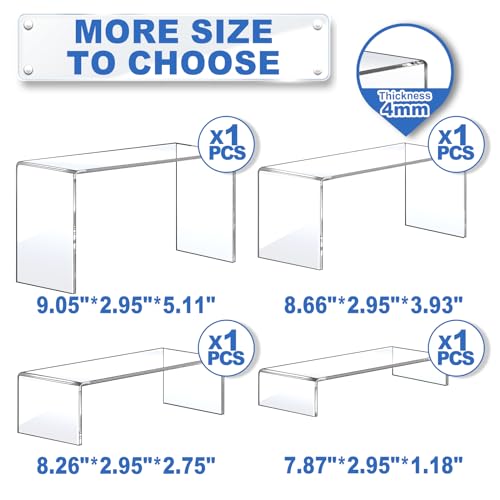 Image of Aheroi Display Risers, 4 Pcs Acrylic Riser Display Shelf, Clear Risers Display Stands, Rectangular Acrylic Risers for Decor Display, Showcase Stands for Cupcake Funko, Risers for Organize(1-3-4-5IN)