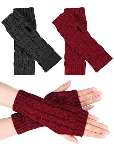 MELLIEX 2 Pares Guantes sin Dedos, Mitones Manoplas de Punto de Invierno Calentadores de Muñecas para Hombres y Mujeres