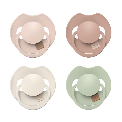 Difrax LOVI Sucette Dynamique 0 à 6 Mois - Bundle Rose Clair, Vert Clair, Beige & Marron - 4 Pièces - Sans BPA