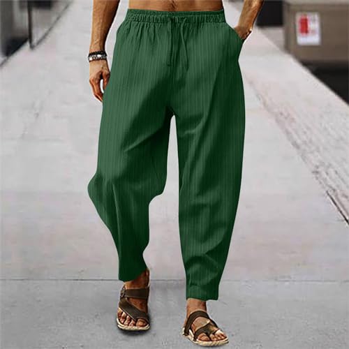 WENKOMG1 Cotton Linen Pants for Men Baggy Style Beach Trousers Lightweight Pajama Bottoms Solid Loose Fit Yoga Pants2