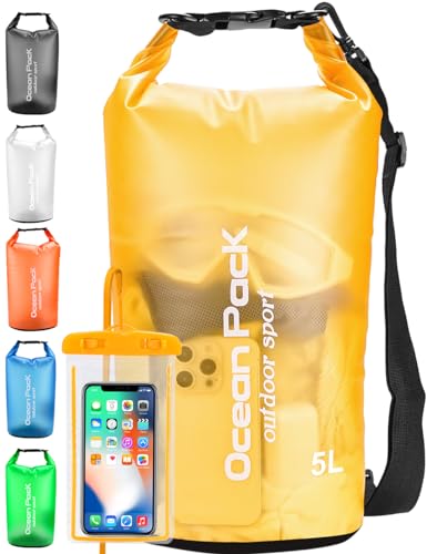 Henrycares Waterproof Dry Bag 20L 10L 5L, Sack with Phone Dry Bag and Long Adjustable Shoulder Strap Included, for Hiking, Swimming, Camping, Boating, Fishing, Rafting