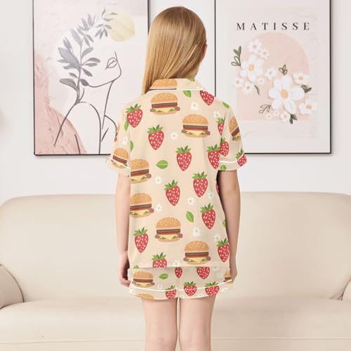 ALAZA Strawberry Hamburger Flower Floral Pajamas Satin Pajama Set Short Sleeve Button Down Sleepwear4