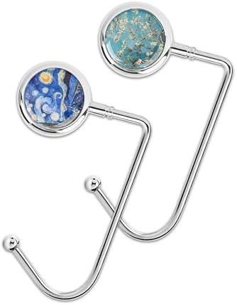 2X Gancho de Bolso para Mesa,Colgadores portátiles para Escritorio,Clips de Agarre para Colgar de Seguridad Mochila, Hogar, Escuela, Oficina, Decoración(2-Van Gogh)