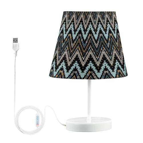 Mnsruu Lámpara de mesita de noche étnica con patrón de zigzag cheurón para dormitorio de LED pantalla
