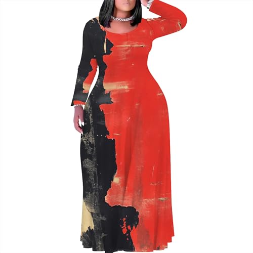 PinkPatty Women's Plus Size Long Sleeve Sundress Gradients Maxi Dresses Loose Casual Dress with Pockets（Gradients13 XL）