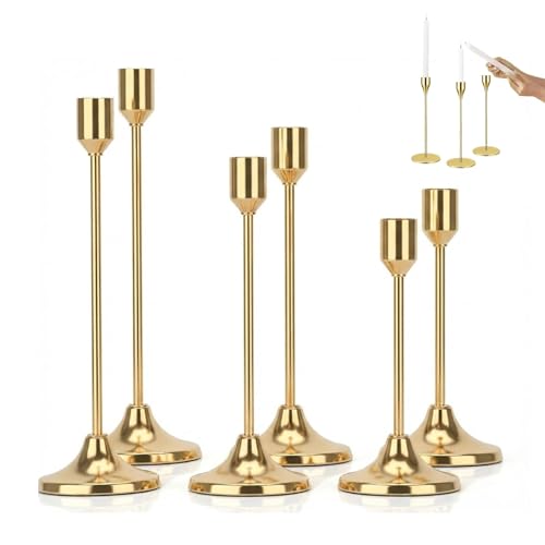 6Pcs Gold Metal Candle Holders Set in 3 Graduated Heights