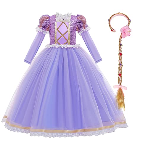 IWEMEK Enfants Déguisements Filles Raiponce Robe de Princesse Longue en Tulle + Accessoires Ensemble Conte De Fées Cosplay Halloween Carnaval Costumes Noël...