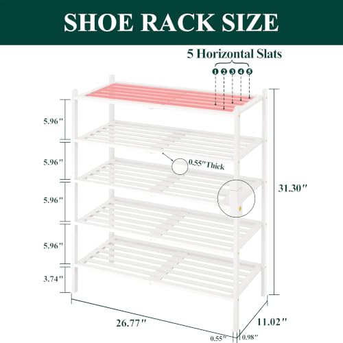 Image of Smiry Bamboo Shoe Rack, 5 Horizontal Slats, 5 Tier - 26.8 inch Wide, White