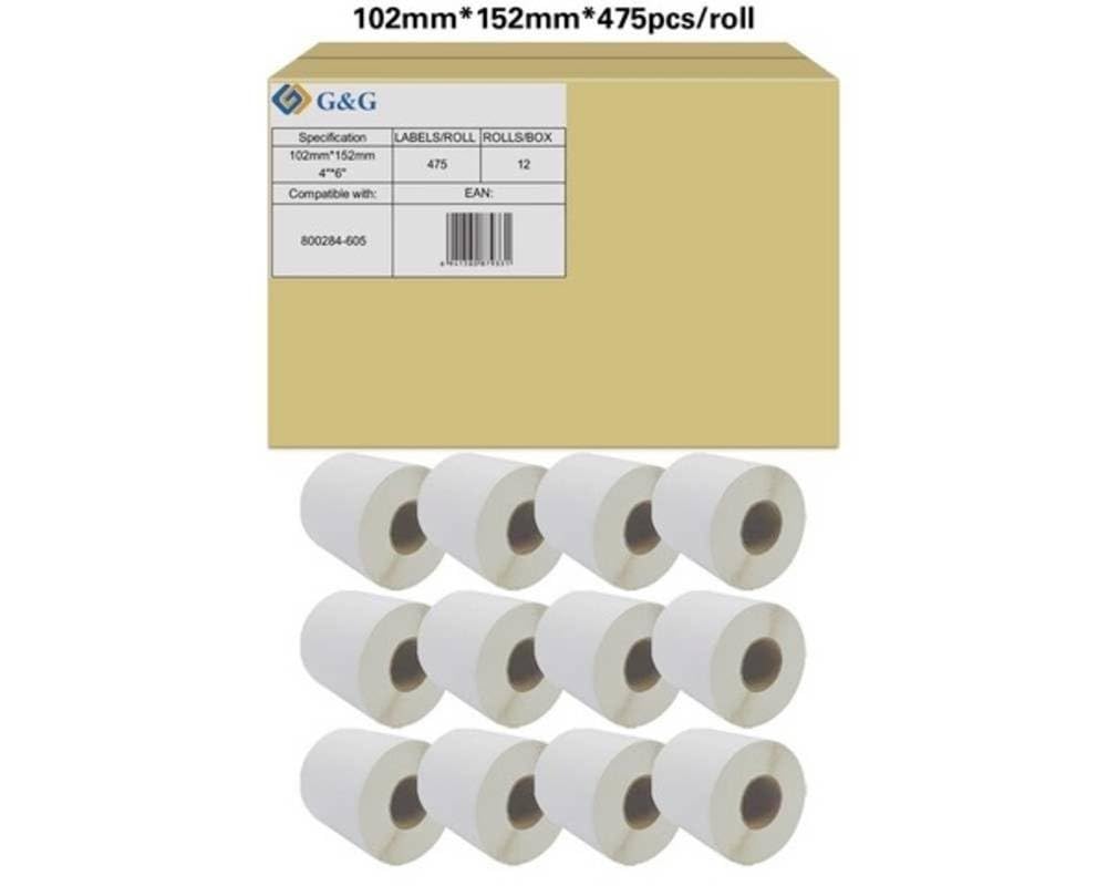 G&G Zebra 800284-605 Lot de 12 Rouleaux de 475 étiquettes 5700/102 x 152 mm