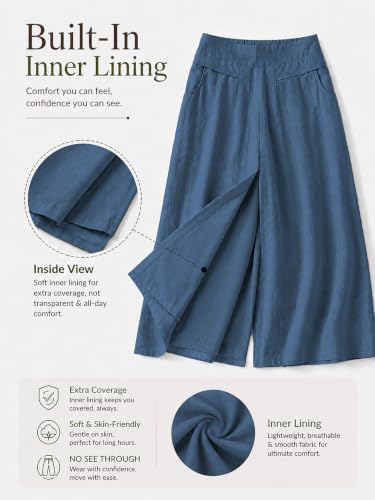 Image of Womanista Cotton Linen Flared Palazzo Pants for Woman | Wide Leg Casual Trousers with Pockets | Loose fit Plazo Pants for Women | High Waist Office wear (Available in Plus Sizes)