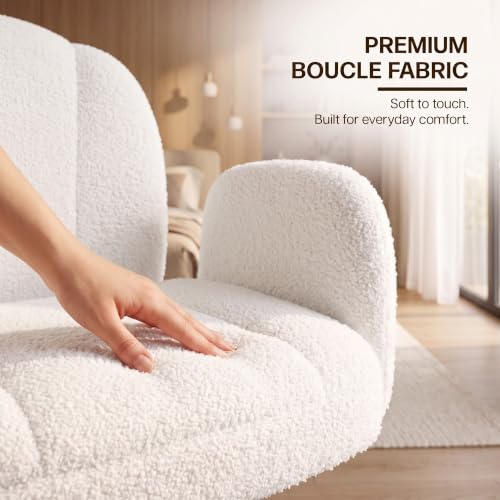 Image of DROGO Petal Boucle Fabric Office Chair for Work & Home | Vanity Desk Chair for Bedroom & Living Room | Computer Chair with 135 Recline & Rocking Function | Heavy Duty Metal Base, 1Yr Warranty (Cream)