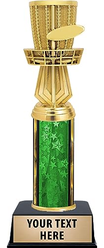 Crown Awards 11" Disc Golf Green Stars Column Trophy, Trophy Award with Frisbee & Basket - Add Your Own Engraving Prime