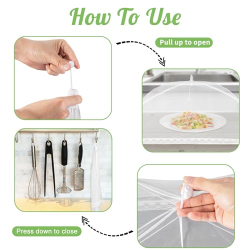 Food Cover, 1 Extra Large (40\"X23.7\") White Mesh Plate Serving Tent, Pop-Up Umbrella Screen Tent, Jumbo Food Net for Outdoor Picnics Parties BBQ - Thumbnail 3