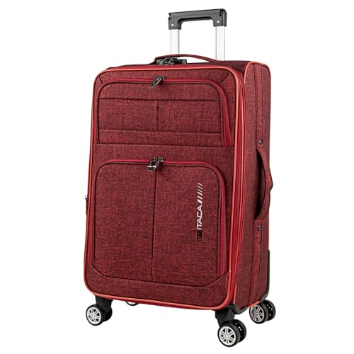 ITACA - Zestaw lekkich półsztywnych walizek z kółkami obracającymi się o 360° - zestaw walizek. Miękkie walizki podróżne z zamkiem szyfrowym., Granat, M, zwykły