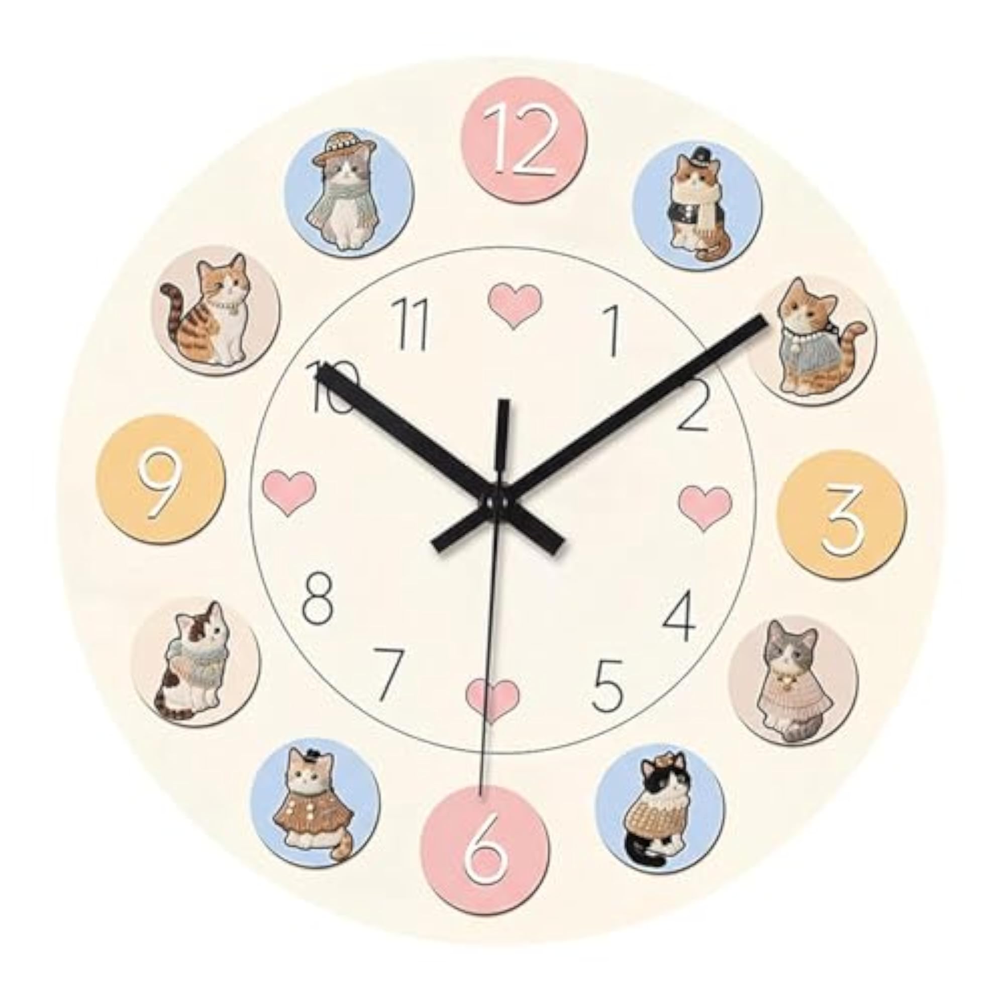 Cat Wall Clock, Silent Round Wall Ornament