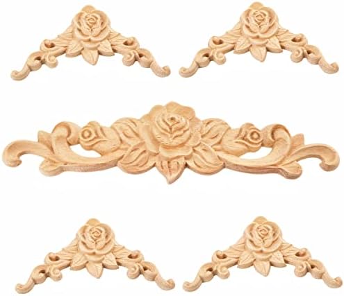 MUXSAM Wood Rose Appliques Onlays Set, 5-Pack Unpainted Decorativ...