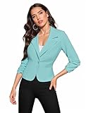 Hybrid & Company Women's Lightweight Casual Work Office Stretch Ponte Cardigan Blazer Jacket JK1131X Aqua 1X