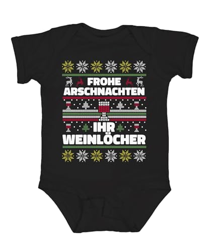 Body unisexe pour bébé avec inscription « Frohe Arschnachten Ihr Weinlöcher Sarcasmus », Noir , 3 mois