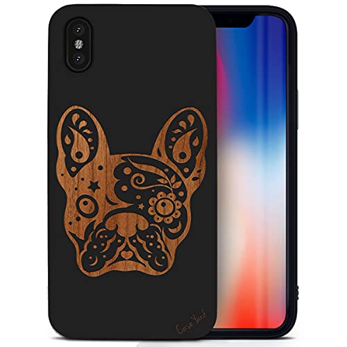 Caseyard Wood Phone Case For Iphone Xs Max Laser Engraved Bulldog Design Black Wood Compatible Iphone Case Protective Shockproof Slim Fit Cell Phone Cover For Men & Women #TOP22