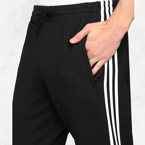 Image of Men's Cotton Track Pants with Side Stripes, Grey, Drawstring Waist