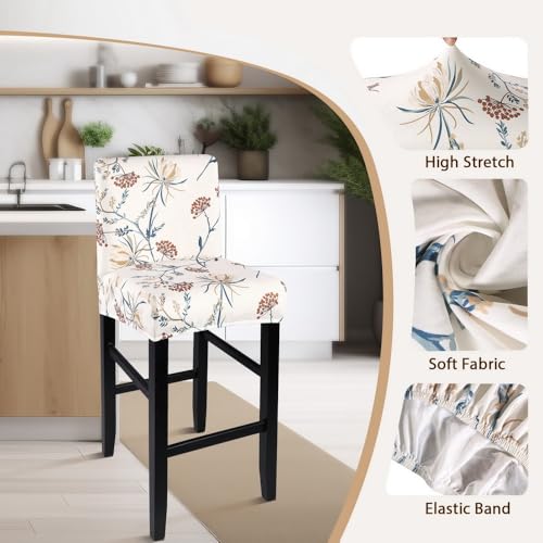 Image of SearchI Bar Stool Covers Set of 4, Stretch Washable Barstool Seat Covers, Counter Height Chair Covers for Kitchen Dining Room Cafe (Beige Flower 1)