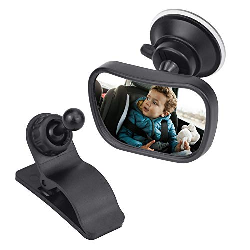 Demason Espejo de Bebé en el Coche, Retrovisor de Coche, Espejo Pequeño Retrovisor de Bebé, para Vigilar los Bebés, Instalado en Parabrisas o Viseras Parasol, 360° Rotación, Fuerte Llave Giratoria Cover