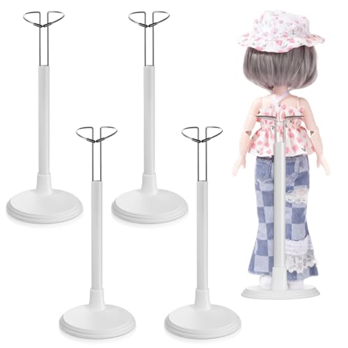 Image of 4 Pack Adjustable Doll Stand for 8 to 12 Inch Dolls, White Plastic Support Holder Action Figure Display Holder Support Base for Displaying Collectibles