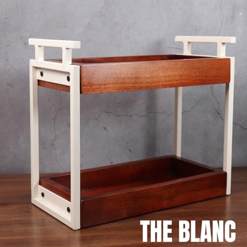 Image of Premium The Blanc Multipurpose kitchen wooden Rack |Iron Countertop Racks |Living Area Versatile Storage Shelf with 2 Compartments |Spice Rack Organizer|Makeup rack |Office shelf