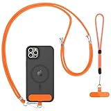 CACOE Phone Lanyard 2 Pcs-1 Pcs Adjustable Neck Strap, 1 Pcs Wrist Strap, 2 Pads, Universal Crossbody Multifuctional Cell Phone Lanyards Compatible with Most Smartphones(Orange)
