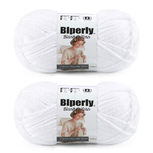 Image of Skinny Chenille Yarn for Crocheting, #2 Thin White Baby Blanket Plush Yarn | 2 Pack of 158 Yds, 1.7 Oz Sport Fingering Weight Fine Yarn, Soft Fluffy Velvet Yarn for Crochet knitting Blankets, Amigurumi