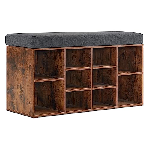 ivinta Shoe Storage Bench with Cushion, Shoe Rack Organizer Bench with 10 Cubbies, Storage Cabinet Bench with Seating, Adjustable Shelves Shoe Shelf for Living Room, Entryway, Bedroom (Rustic Brown) ivinta Shoe Storage Bench with Cushion, Shoe Rack Organizer Bench with 10 Cubbies, Storage Cabinet Bench with Seating, Adjustable Shelves Shoe Shelf for Living Room, Entryway, Bedroom (Rustic Brown)