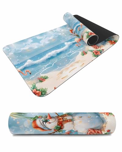 Debedcor Heat Proof Table Pads Waterproof Decorative, Christmas Coastal Non-Slip Table Countertop Protector, Xmas Beach Snowman Flamingo Insulation Mat for Dining Room, 48 x 12 Inches