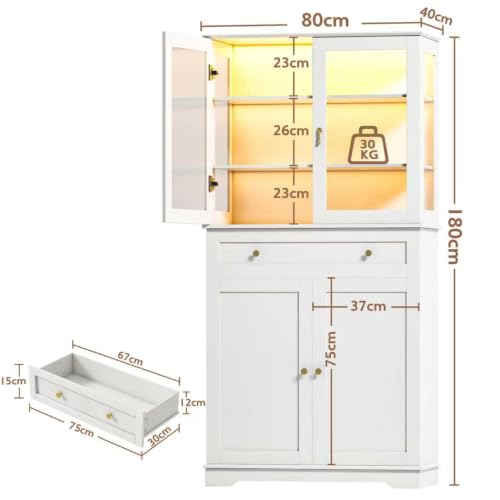 Mueble Cocina Blanco para Ganar Espacio con Vitrina y Estantes Ajustables 3