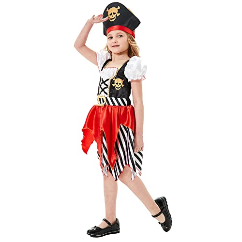 Wiclin Girls Pirate Costume Buccaneer Princess Dress for Kids Pirate Lass Costume Role Play Dress Up Set 3-4Years - Image 3