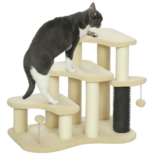 PawHut Tiragraffi per gatti 2 in 1 con scaletta tiragraffi e solletico, beige