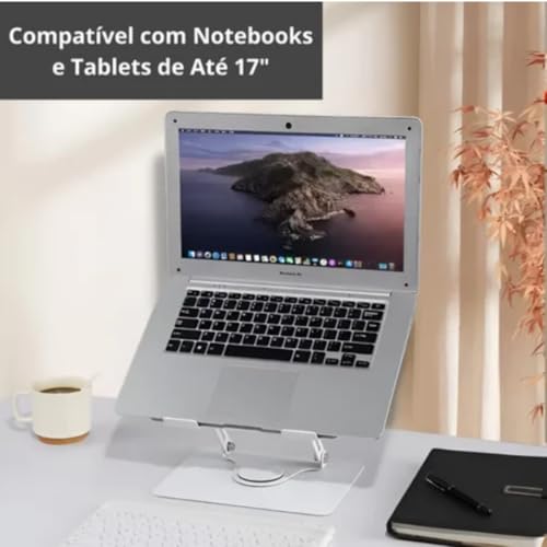 Suporte Articulado Ajustável Para Notebook E Tablet Em Alumínio Com Rotação 360° Design Ergonômico A