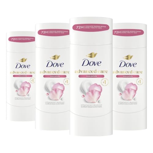 Dove Advanced Care Antiperspirant Deodorant Stick Rose Petals 4 Count for after shave care for underarms 72 hour odor control with all-day sweat protection stick for soft underarms 2.6 oz