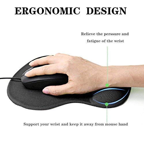 Image of Mouse Pad with Gel Wrist Rest Support, Ergonomic Mouse Cushion with Non Slip Rubber Base Mouse Pad for Laptop, Computer, Gaming, Office (Black, Oval)