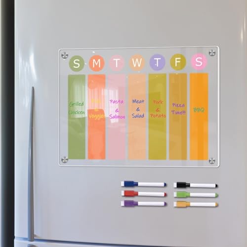 Lavagna magnetica riutilizzabile in acrilico con planner settimanale trasparente per una facile pianificazione e coordinazione familiare sul frigorifero (F)