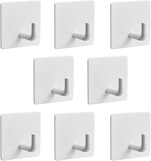 NEEMAY Adhesive Sticky Hanging Hooks Towel Hooks Kitchen Hooks 8 Packs Utility Hooks Heavy Duty Nail Free Sticky Wall Hangers Bath Ceiling Hooks White