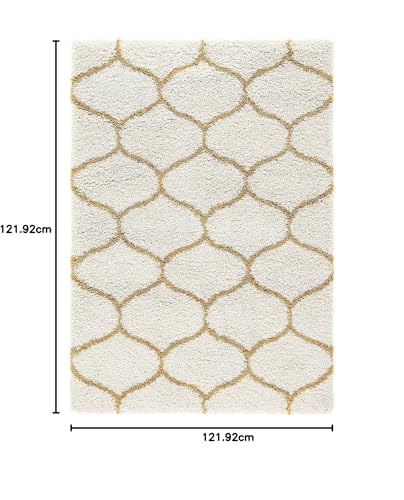 Image of Super Ultra Modern Soft Shaggy Handcrafted Anti-Skid Silk Touch Carpet, Size 4x4 Feet Square, Color Gold & IVORY11