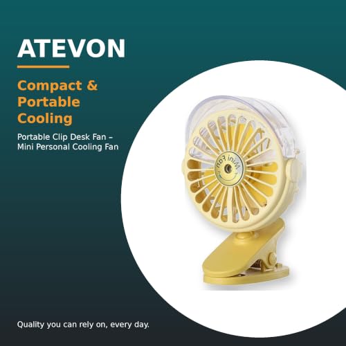 Image of Atevon Portable Clip Desk Fan - Mini Personal Cooling Fan