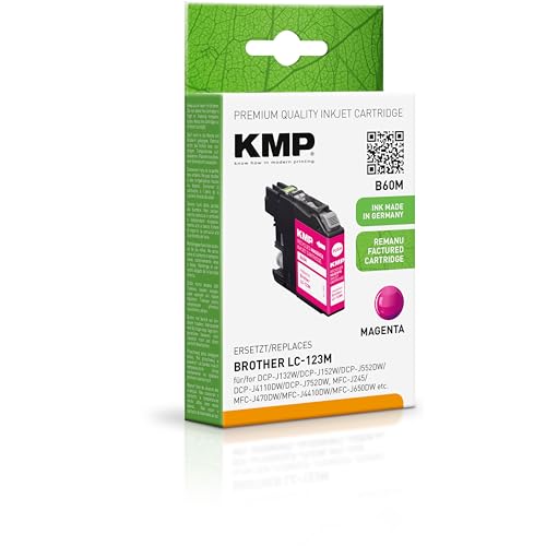 KMP Cartouche d'encre Magenta Compatible avec Brother LC-123M pour Brother DCP J 132w/ 152w/ 152wr/ 172w/ 4110dw/ 4110w, MFC J 245/ 4410dw/ 4510dw/ 4610dw/ 470dw/ 4710dw/ 4410dw/ 44410dw/ 44410dw/