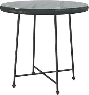 kangqiling 319437 - Mesa de comedor negra de 80 cm de diámetro, cristal templado y acero, color negro